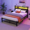 QUCENAK Double Bed Frames with Upholstered Storage Headboard,4ft6 Upholstered Bed Frame Double Size,Mattress Foundation/Strong Steel Slat Support/Under Bed Storage/Easy Assembly