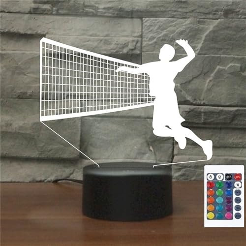 FLRXHK Volleyball-Nachtlicht mit 3D-Illusion, Touch-Tischlampe mit Fernbedienung, 16 Farben, optisches USB-LED-Nachtlicht für Kinder, Geschenk, Raumdekoration