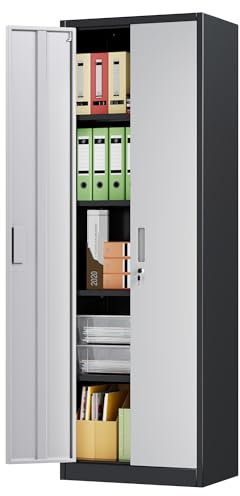 SUPEER Armoire de classement en métal avec 4 étagères réglables en Hauteur, tôle d'acier, revêtement par Poudre, Armoire en Acier pour Outils, Garage 180 cm x 60 cm x 40 cm (Noir/Gris)