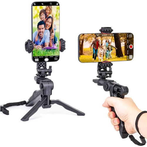 Zeadio Soporte estabilizador de trípode para teléfono inteligente, portátil, para selfie, de escritorio, para todos los teléfonos inteligentes