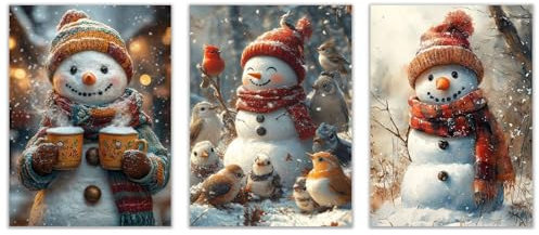 WQBQKKX Gelb, weiß 3 Stück Weihnachts Leinwandbilder, Winterliche Schneelandschaft GemäLde Wandbilder Wohnzimmer Bilder Wanddeko Poster Set-60x80cmx3 Ungerahmt