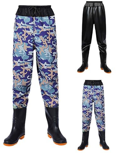 Wathose zum Fliegenfischen – Camouflage-Wathose für Herren mit elastischem Bund, Wathose für die Jagd, wasserdicht, atmungsaktiv, zum Fliegenfischen, leichter Jagd-Overall zum Angeln, Schwarz , 41