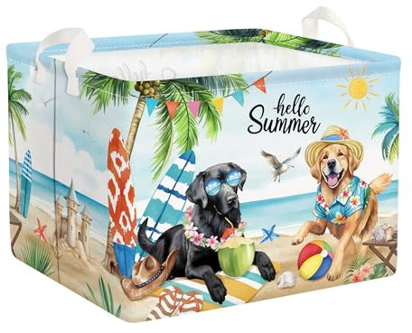 Clastyle Happy Dog Baby Laundry Hamper Collapsible Clothes Kids Storage Basket Waterproof Boys Girls Pet Toy Box for Nursery Room, Beach, 40 * 30 * 30 cm