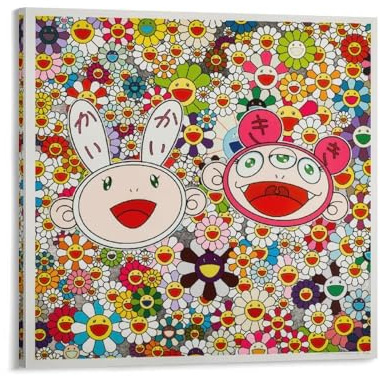NENGKUAI Takashi Murakami Poster, Smiley-Blumenwerke, Kaikai-Kiki, viel Spaß, Wandkunst, Poster, Leinwanddruck, dekorativer Rahmen, 60 x 60 cm