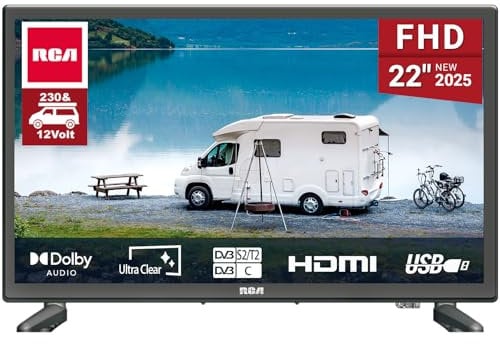 RCA E22 TV 22 Pollici Full HD 1080P Televisore 55cm Dolby Audio Triplo Tuner Porte VGA/HDMI/USB,2025 [Classe di Efficienza Energetica E]