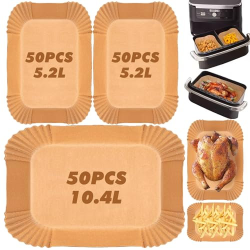 150 Pièces Papier Cuisson Air Fryer Ninja 10.4L, Papier Sulfurisé pour Air Fryer Compatible avec Ninja Foodi Flex Air Fryer AF500EU, Contient 50pcs (10.4 L) et 100pcs (5.2 L)