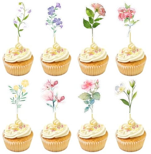 40-teilige Wildblumen-Geburtstagsdekorationen, Cupcake-Topper, Blumen-Cupcake-Wildblumen-Partydekorationen, exquisite Blumen-Geburtstagsdekoration, Geburtstagsparty-Dekorationszubehör für Frauen