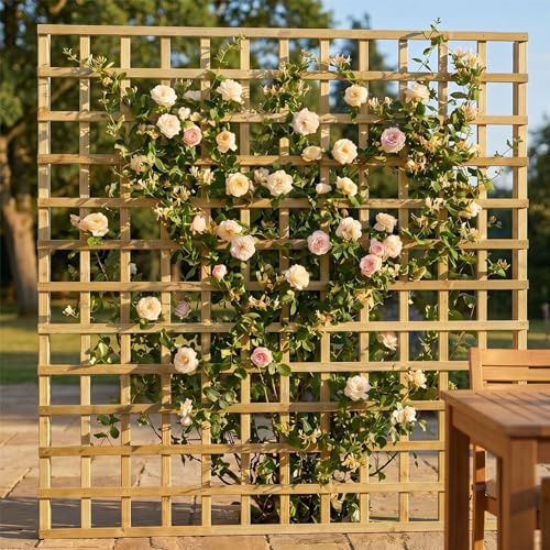 Standard Fence Panel 6ft x 6ft Square Garden Trellis Wooden Screen 3pk | 182.8cm x 180cm, Flat Top Privacy Lattice, Pergola, Balcony & Patio Screening, Treated, Support for Plants & Vegetables