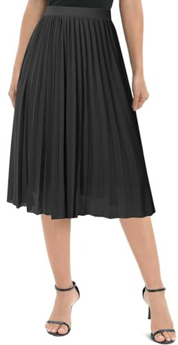 Genfien Damen Chiffon Rock Elastisch Taille Falten Midirock Knielanger Midi Faltenrock Mit Futter