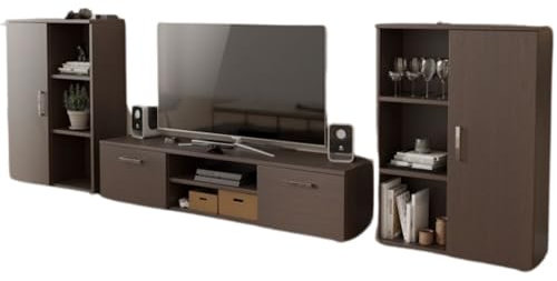 Per la vita Schrankwand Herkules Wenge – Modernes Wohnzimmermöbel Set mit 2 Standregale, TV-Schrank & 2 Wandregale bieten – Schrankwand für Wohnzimmer & Jugendzimmer