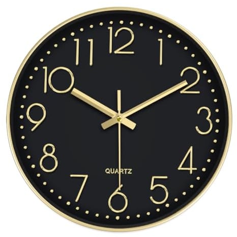 mixed24 Wanduhr Gold Schwarz 30cm rund ohne Tickgeräusche Minimalistisch Modern Leicht zu lesen Uhr Analog