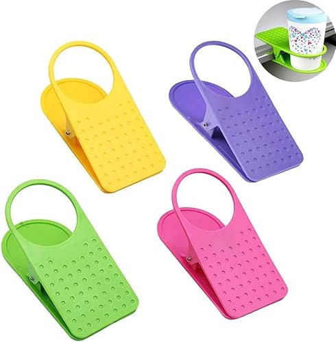 Clip on Cup Holder, 4Pcs Portable Desk Side Cup Holders Clip Mug Holder Clamp for Camping Chair Sunbed, for Cups Diameter within 6.5cm/2.6in, Random Colors