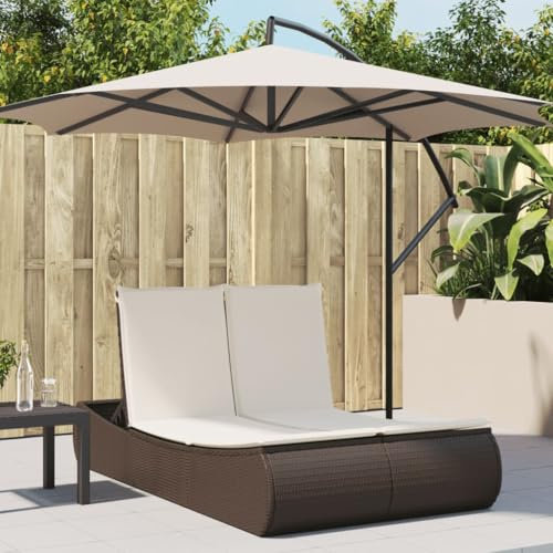 Festnight Doppel Sonnenliege 2 Personen mit Auflagen Garten Doppelliege Outdoor Liege Garten Rattan Gartenliege Wetterfest Gartenbett Sonnenbett Lounge Liege Outdoor Liegestuhl Rattanliege