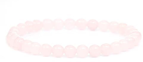 LAKADA Bracelet en quartz rose véritable pierre précieuse avec perles rondes de 6mm - différentes longueurs - bracelet en pierres précieuses porte - bonheur talisman cadeau
