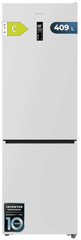 Cecotec Frigorífico Combi 409L Total No Frost Bolero CoolMarket Combi 409 White C. Altura 185cm, MAX INSIDE con VIP Tech, Compresor Inverter Plus, Bajo Consumo, Cajón Temperatura Variable, Blanco