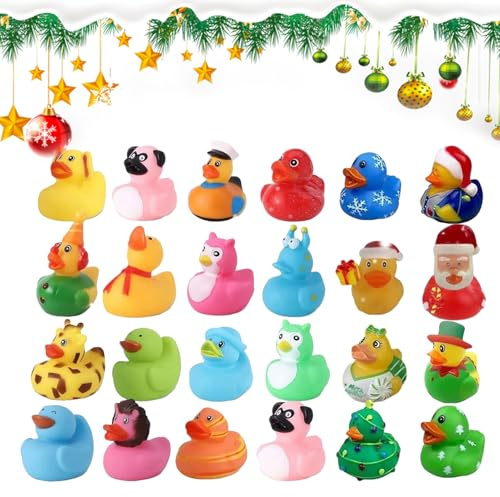 Weihnachts Gummienten - 24-Tägiger Bade-Enten Adventskalender - Geschenkidee Für Die Badewanne Spielspaß Für Kinder Zu Hause Und Unterwegs