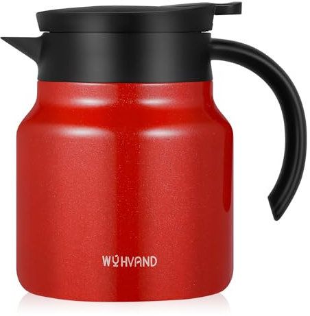 WYHVAND 800ml Thermal Coffee Carafe, Stainless Steel Insulated Jug, Red | Thermal Jug Keeps Drinks Hot or Cold, Dustproof & Leakproof Lid, One-Handed Push-Button Pouring for Home, Office & Gifting