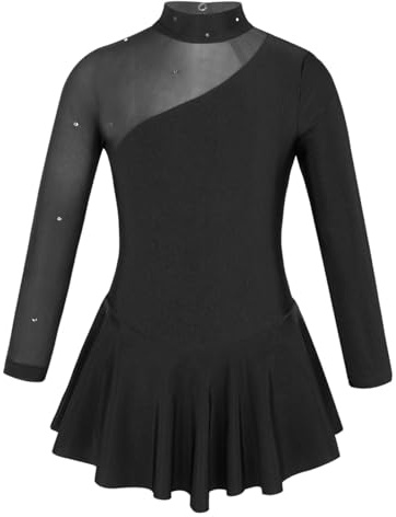 Yiesvsov Robe Patinage Artistique pour Enfants Vêtement Compétition Patinage sur Glace Robe Ballet pour Filles Costume Ballet Danse Costume Sport Gymnastique Noir 11-12 Ans