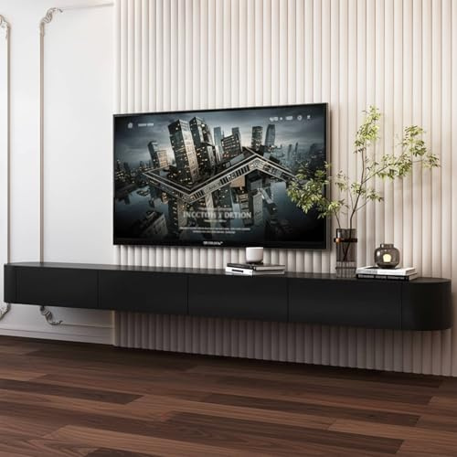 NOYHHAV Massivholz-Schwebender TV Schrank Wandmontierter Fernsehschrank-220CM Schwarz