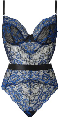 Ann Summers Hold Me Tight Body Hourglass Shaping, Ladies Underwear with Brazilian Brief, Bodysuit with Cut-Out Back, & Underwired Cups - Genuine Womens Lingerie Black/Blue