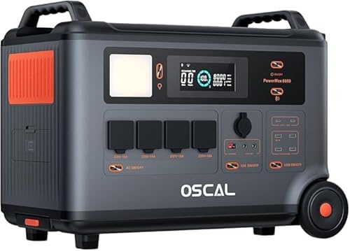 OSCAL PowerMax 6000 Centrale Elettrica Portatile con Batteria LFP da 3600Wh, 6000W AC Uscita (9000W Picco), 0-80% in 55 Minuti, UPS <5ms per Campeggio e Camper/Solare Power Station per Domestico