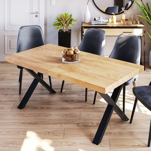 FURNEO | Klapptisch – Esstisch – stabil und stilvoll – für Küche und Esszimmer – ausziehbar – Loft – X-Beine (Gold Craft, 80x140x240)