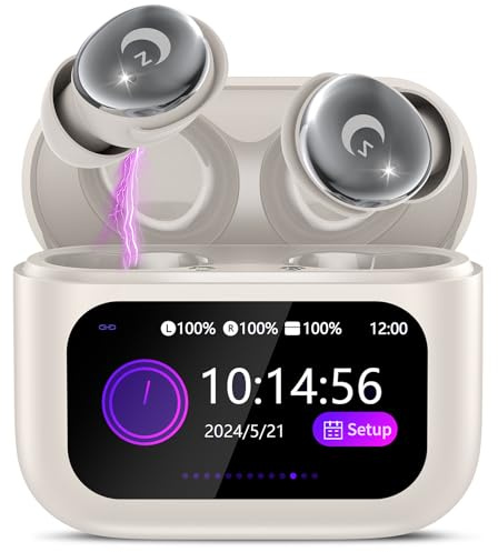 Bluetooth Kopfhörer, Mini 48 Std Schlafkopfhörer Bluetooth 5.4 mit Touchscreen, 2026 Neue in Ear Kopfhörer Kabellos mit ENC Noise Cancelling, IPX7 Ohrhörer, Immersiver Deep Bass Earbuds, Cremeweiß