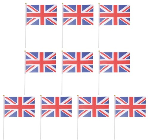 SHINEOFI Drapeaux à Main Anglais 10pcs en Tissu Résistants la Casse et Anti-enchevêtrement pour Décorations de Fête en Cour Arrière et Porches