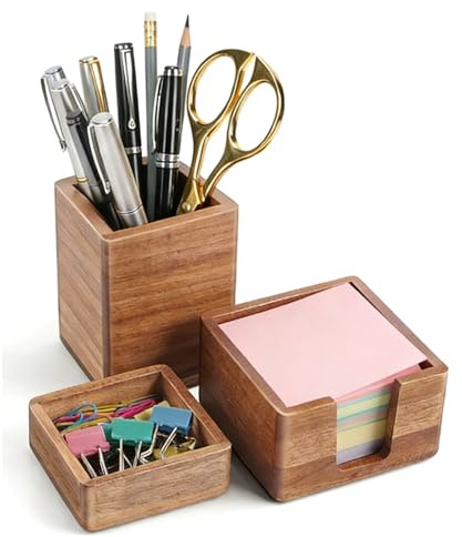 Domemit Skrivbordsorganisatör Pennhållare Trä, Gem Dispenser, Anteckningslåda, Kontor Skrivbord Organisatör Kontorsmaterial Set Tillbehör Kontorsdekoration Present Män Kvinnor
