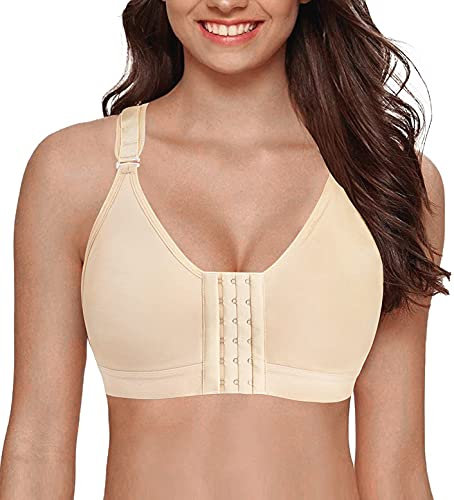 YIANNA Postoperativer Sport BH Damen Ohne Bügel Verschluss Kompression Nach Brust Op Bequemer Stütz Bustier Racerback Yoga Bra Top Beige, 128 Size M