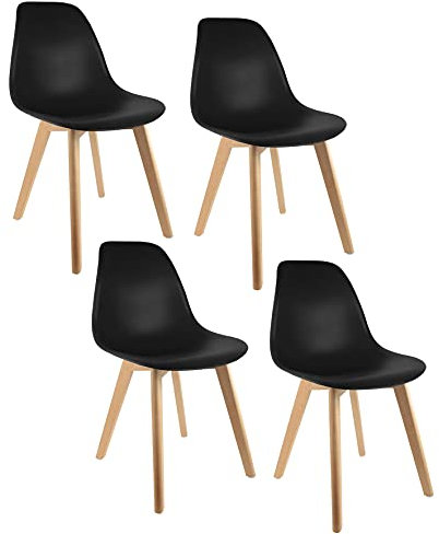 The Home deco Factory Hd3075 Lot de 4 Chaises Scandinave, Bois/Pp, Noir, 46,2 X 52 X 86,4 cm