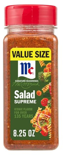 McCormick Perfect Pinch Seasoning, Salad Supreme, Vibrant Blend of Romano Cheese and Savory Spices for a Pop of Flavor, Color and Texture on Salads & More, 8.25 oz