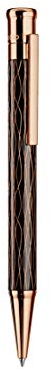 Otto Hutt design 04 Kugelschreiber 001-16462 – Kuli mit hochwertiger Beschichtung, Wellen Guilloche und glänzender Oberfläche in der Farbe Schwarz-Roségold – Mit Großraummine M, blau
