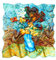 Prettystern Damen Seidentuch 90cm Quadratisch Kunstdruck van Gogh Blumen in blauer Vase P706