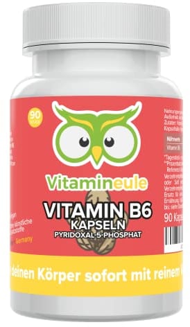Vitamin B6 Kapseln - hochdosiert 25 mg P-5-P - bioaktiv & vegan - Produktion in Deutschland - Pyridoxal-5-Phosphat - für Erwachsene & Kinder - kleine Kapseln statt Tabletten - Vitamineule®