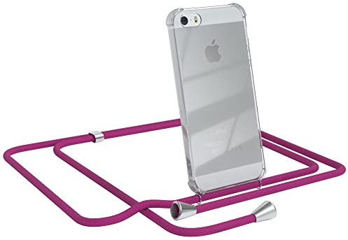 EAZY CASE (2016 Handykette kompatibel mit iPhone SE (2016) Handyhülle mit Umhängeband, Handykordel mit Schutzhülle, Silikonhülle, Hülle mit Band, Stylische Kette für Smartphones, Pink