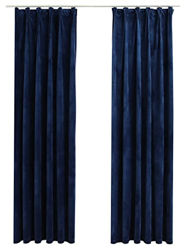 vidaXL 2X Vorhang Verdunkelung mit Haken Verdunkelungsvorhang Kräuselband Thermo Gardine Blickdicht Vorhänge Samt Dunkelblau 140x225cm