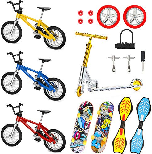 18 Stück Mini Finger Spielzeug Set Hand Skateboard Finger Skateboards für Kinder Finger Fahrräder Roller Winzige Schaukel Board Fingerspitze Bewegung Party Ersatzräder und Werkzeug