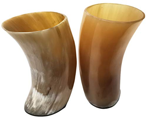 Mythrojan Viking Drinking Horn Mug 100% Natural Ox Horn Cup Unique Gift for Men Women, Home Decor Accessories Horn Mug for Ale Beer Wine Soft Drink Tankard Mead Tumbler - Pack of 2 (250ML)