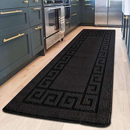 PHP Anti Slip Hallway Carpet Runner Rug, 60 x 220 cm Non-Slip Gel Back Door Runners Rug, Washable Long Enterway Anti Slip Rugs for Living Room and Hallway - Black