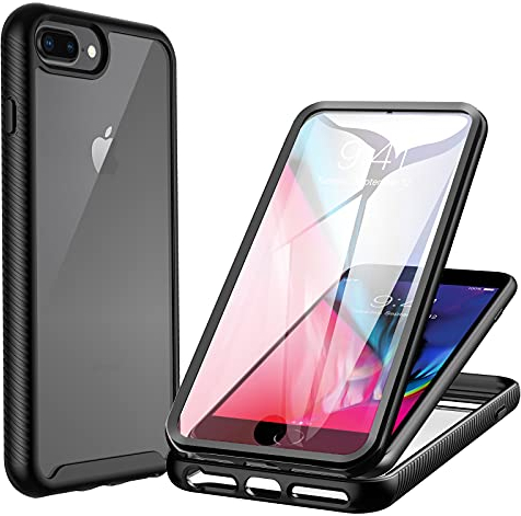CENHUFO Hülle für iPhone 8 Plus/iPhone 7 Plus/iPhone 6S Plus /6 Plus, 360 Grad Handyhülle Schutzhülle mit Eingebautem Displayschutz Stoßfest Panzerhülle Bumper Full Cover Outdoor Case - Schwarz