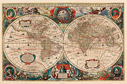 MJKLU Vintage alte alte Weltkarte Erde Warp Schuss äquatoriales Land Ozean Leinwand Malerei Wandkunst Poster druckt Schlafzimmer Wohnzimmer Büro Studio Home Decor