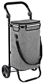 Maximex Einkaufs-Trolley Thermo & Comfort, Platzsparender Trolley mit leichtgängigen Rollen, abnehmbarer 38l Tasche, Alu-Isolierung & integrierter Regenschirmtasche, 12-fach verstellbar