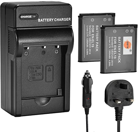 DSTE 2PCS EN-EL19 ENEL19A (1300mAh/3.7V) Battery and Charger Kit Compatible with Nikon Coolpix S3100, S3200, S3400, S3500, S4100, S4200, S4300, S5200, S6400, S6500, S6600