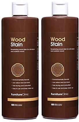 Furniture Clinic Wood Stain (Dark Oak) – Fast Drying, Highly Concentrated, and Easy-to-Apply Wood Stain for All Indoor & Outdoor Wood – Water Based & Non-Toxic – 1L