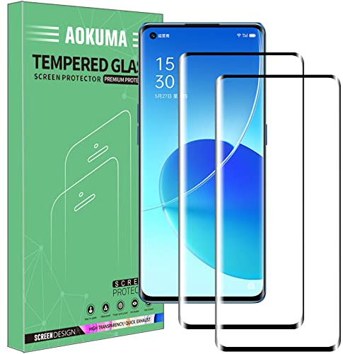 AOKUMA 3D Cristal Templado OPPO Reno 6 Pro 5G, [2 Unidades] 3D Protector Pantalla para OPPO Reno 6 Pro 5G Robusto Antiarañazos Antihuellas con Borde Redondeado Dureza 9H Antiburbujas(Borde negro)