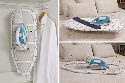 Tabla de planchar plegable para colgar en el armario| Plancha y soporte incluidos| Mini tabla de planchar, plancha y funda incluidas| Ahorro de espacio