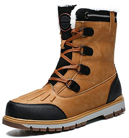 TDHLW Bottes de Neige pour Hommes - Bottes de Neige Respirantes,Bottes d'hiver pour Baskets de Sports de Neige pour Hommes Chaussures Chaudes Trekking Ski doublées de Fourrure,Marron,48
