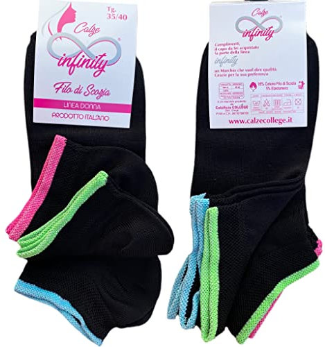 6 Paia Calzini Calze Corte Donna Moda Cotone Filo di Scozia disegnate (Riga Caviglia Brillantata)
