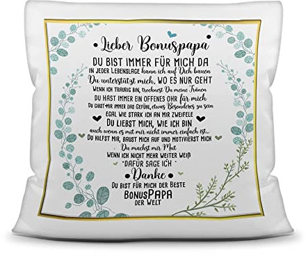 PR Print Royal Kissen mit schönem Spruch für Bonuspapa - Danke Bonuspapa - Geschenk für den besten Bonuspapa zum Vatertag - inkl. Füllung, Kissen Polyester Weiß, 40x40 cm